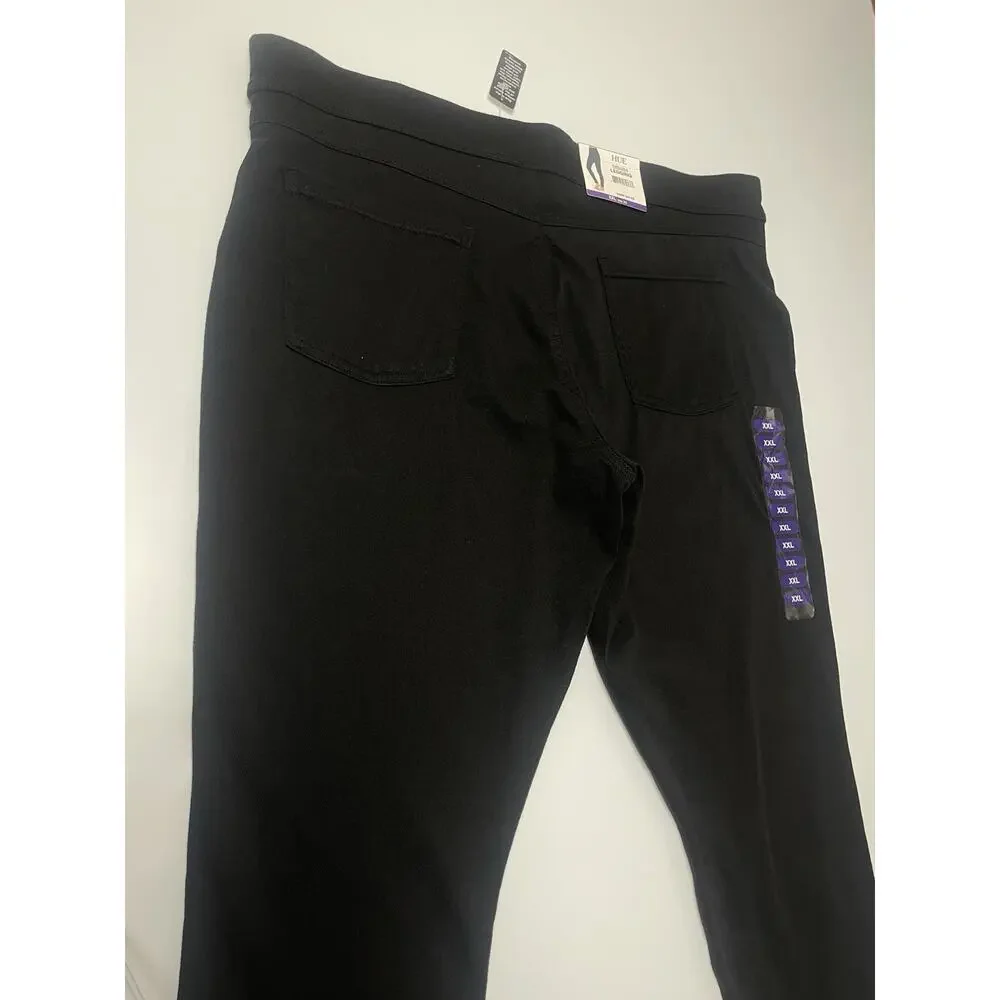 Hue Women's Yoga Stretch & Soft Wide Waistband Denim Leggings, True Black XXL‎